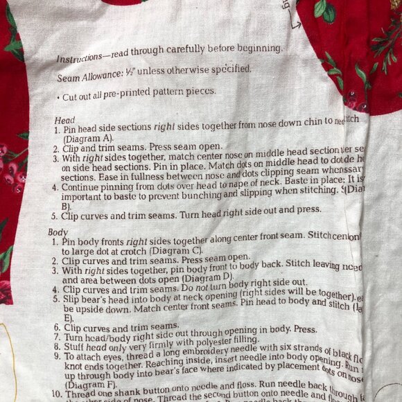 Vintage Red Poinsettia Teddy Bear panel Cranston Print Works Co sewing kit - Picture 7 of 8